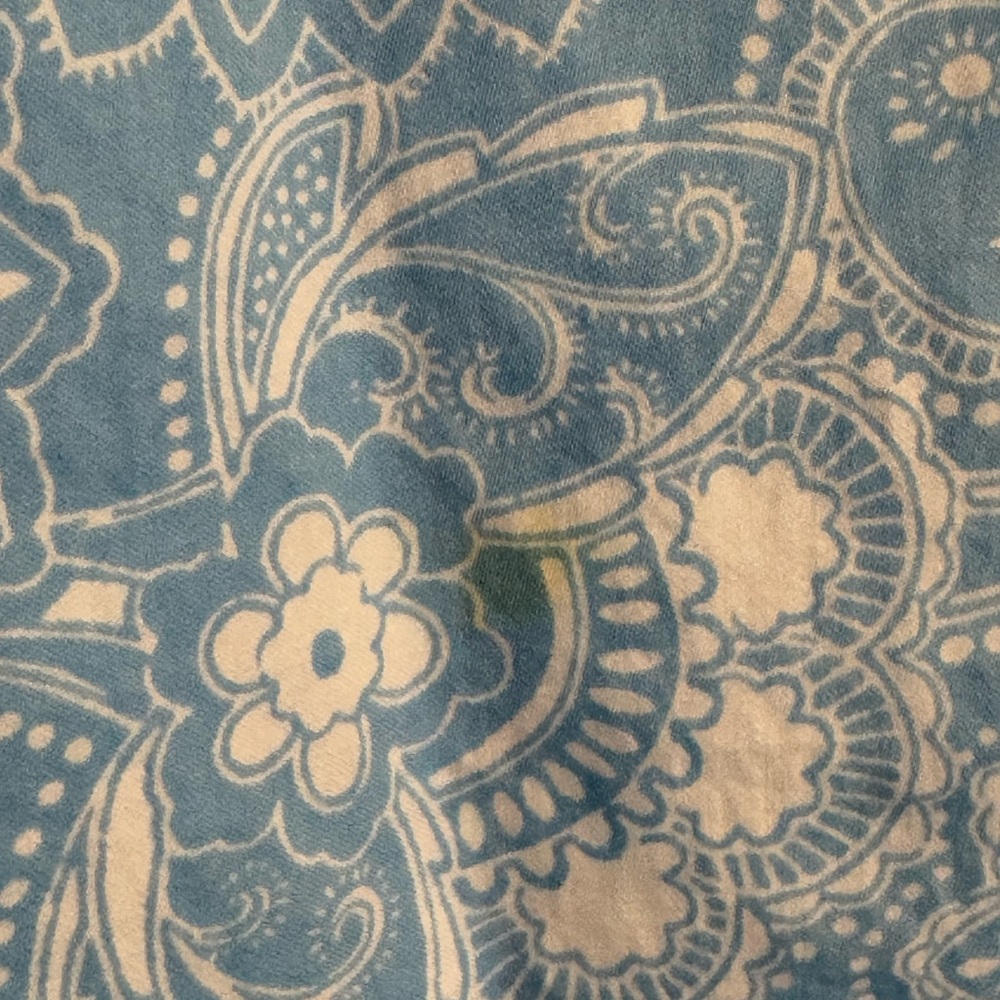 LOFT Light Blue Paisley Sleeveless Mini Dress with White Crochet Trim - Picture 4 of 8